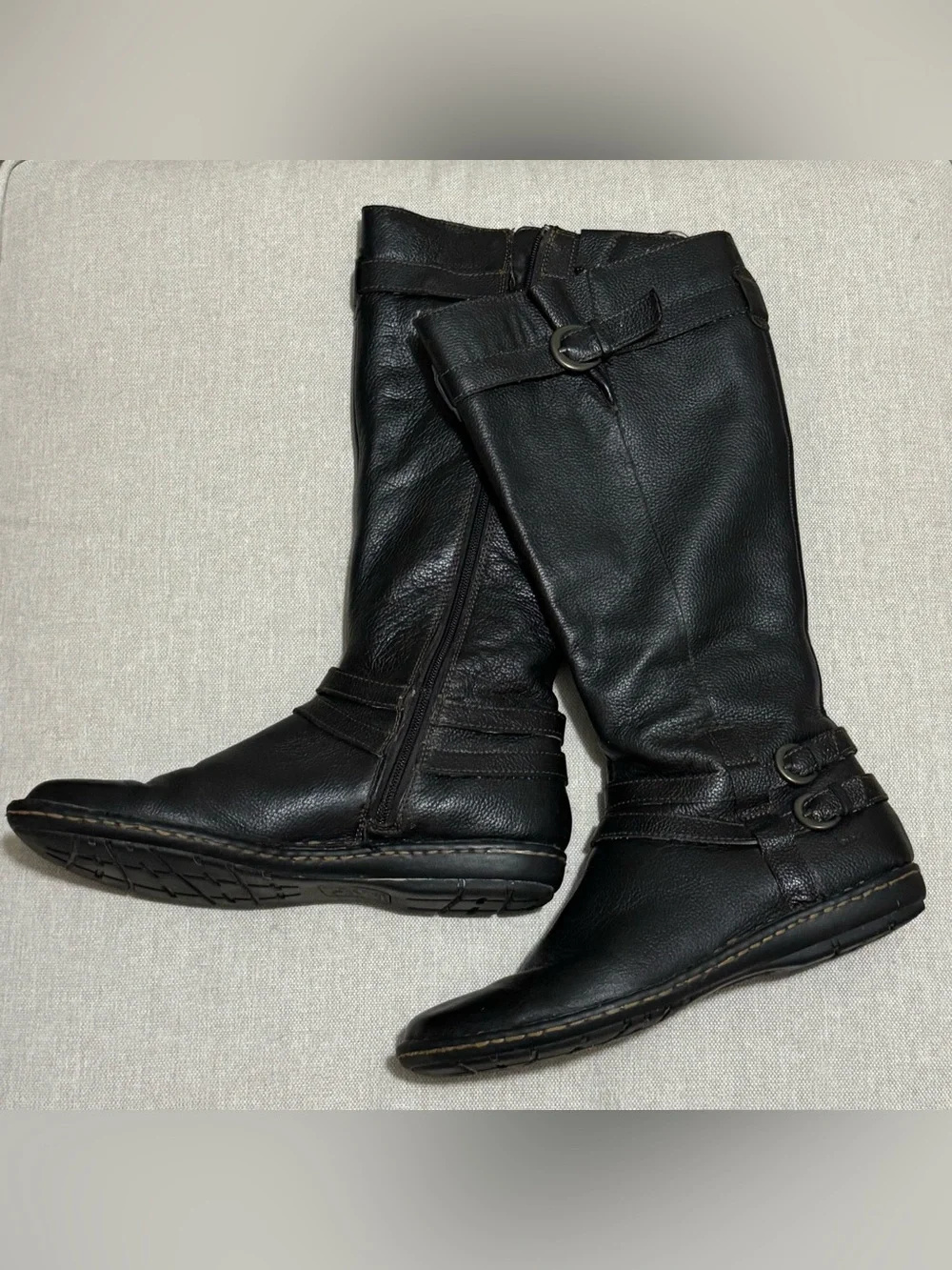 Bøc brand Leather Boots-Sz 10/Euro 42-Black-Side Zip-Brown Stitching-GUC